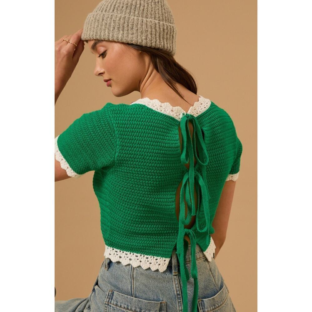 Poppy Crocket Tie Back Top In Green Altar'D State Size Small